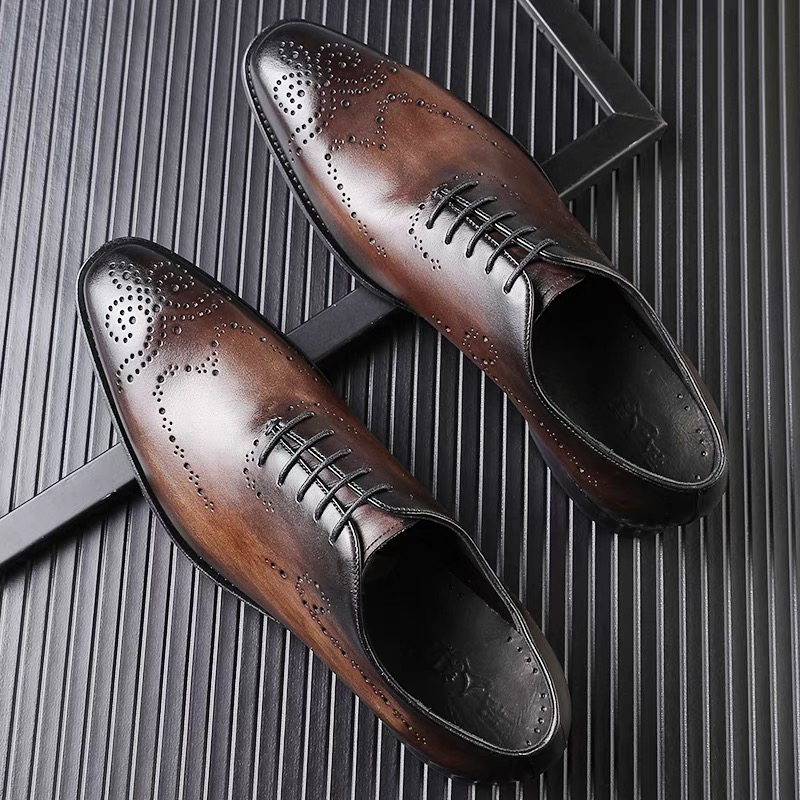 British style oxford shoes men's head cowhide three joints handmade square head business formal carved black leather shoes